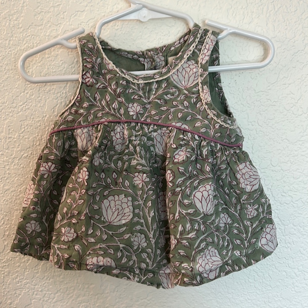 Lali Green Purple Floral Baby Tank Top Set Sz 12m